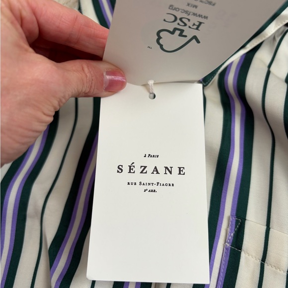 Sezane NWT Max Striped Shirt Green Purple Relaxed Fit Women's Size 34 US Size 2 - Picture 7 of 12